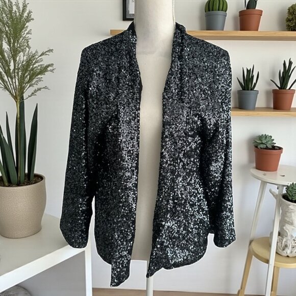 GAP Black Sequin Swing Jacket Blazer Size Medium - Picture 1 of 9